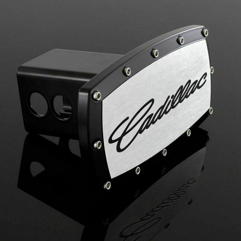 Brand New Cadillac Black Tow Hitch Cover Plug Cap 2" Trailer Receiver Engraved Billet Allen Bolts Official Licensed Products