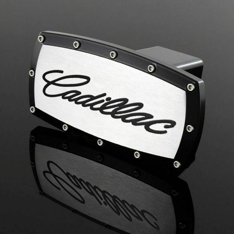 Brand New Cadillac Black Tow Hitch Cover Plug Cap 2" Trailer Receiver Engraved Billet Allen Bolts Official Licensed Products