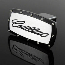 Load image into Gallery viewer, Brand New Cadillac Black Tow Hitch Cover Plug Cap 2&quot; Trailer Receiver Engraved Billet Allen Bolts Official Licensed Products