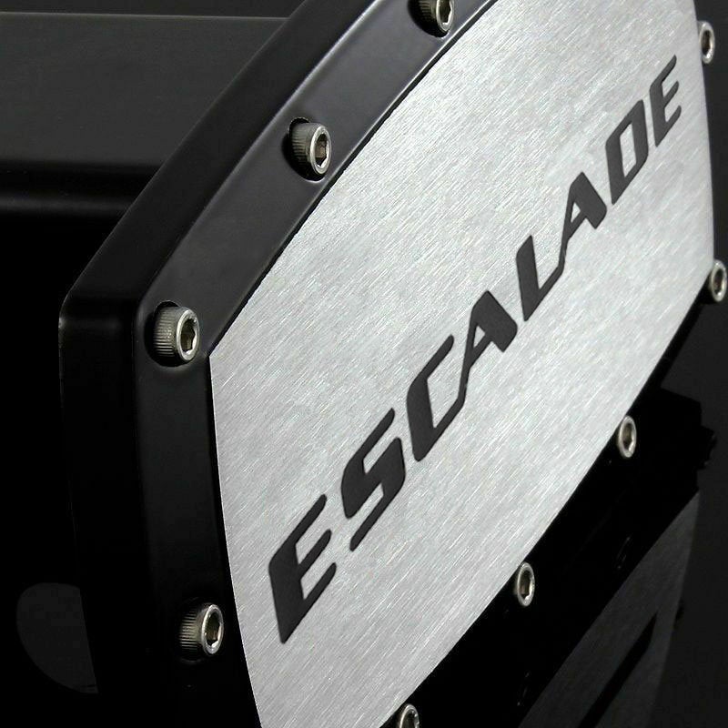 Brand New Escalade Black Tow Hitch Cover Plug Cap 2" Trailer Receiver Engraved Billet Allen Bolts Official Licensed Products