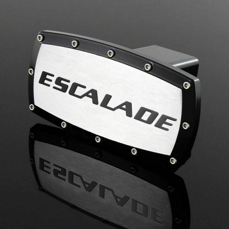 Brand New Escalade Black Tow Hitch Cover Plug Cap 2" Trailer Receiver Engraved Billet Allen Bolts Official Licensed Products