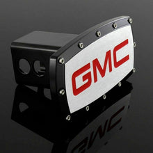 Load image into Gallery viewer, Brand New GMC Black Tow Hitch Cover Plug Cap 2&quot; Trailer Receiver Engraved Billet Allen Bolts Official Licensed Products