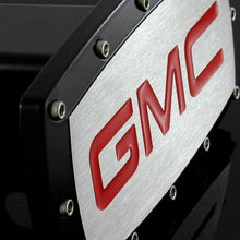 Load image into Gallery viewer, Brand New GMC Black Tow Hitch Cover Plug Cap 2&quot; Trailer Receiver Engraved Billet Allen Bolts Official Licensed Products