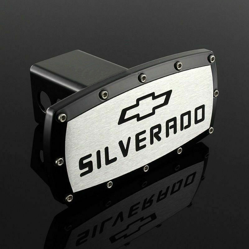 Brand New Chevrolet Silverado Black Tow Hitch Cover Plug Cap 2" Trailer Receiver Engraved Billet Allen Bolts Official Licensed Products