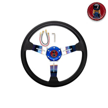 Load image into Gallery viewer, Brand New JDM Universal 350mm 14&quot; Deep Dish Racing JDM Spoon Racer Black Steering Wheel Leather-Burnt Blue Spoke