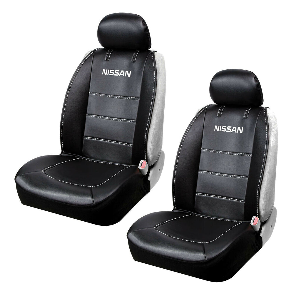 BRAND New 2PCS Universal Nissan Elite Synthetic Leather Car Truck Suv 2 Front Sideless Seat Covers Set + Headrest Cover Also
