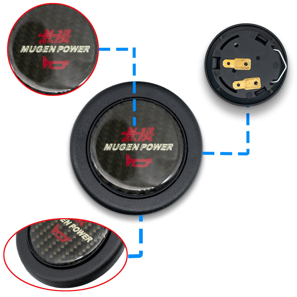 Brand New Universal Jdm Mugen Power Car Horn Button Steering Wheel Center Cap Carbon Fiber