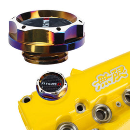 Brand New Jdm Nismo Burnt Blue Engine Oil Cap With Real Carbon Fiber Nismo Sticker Emblem For Nissan