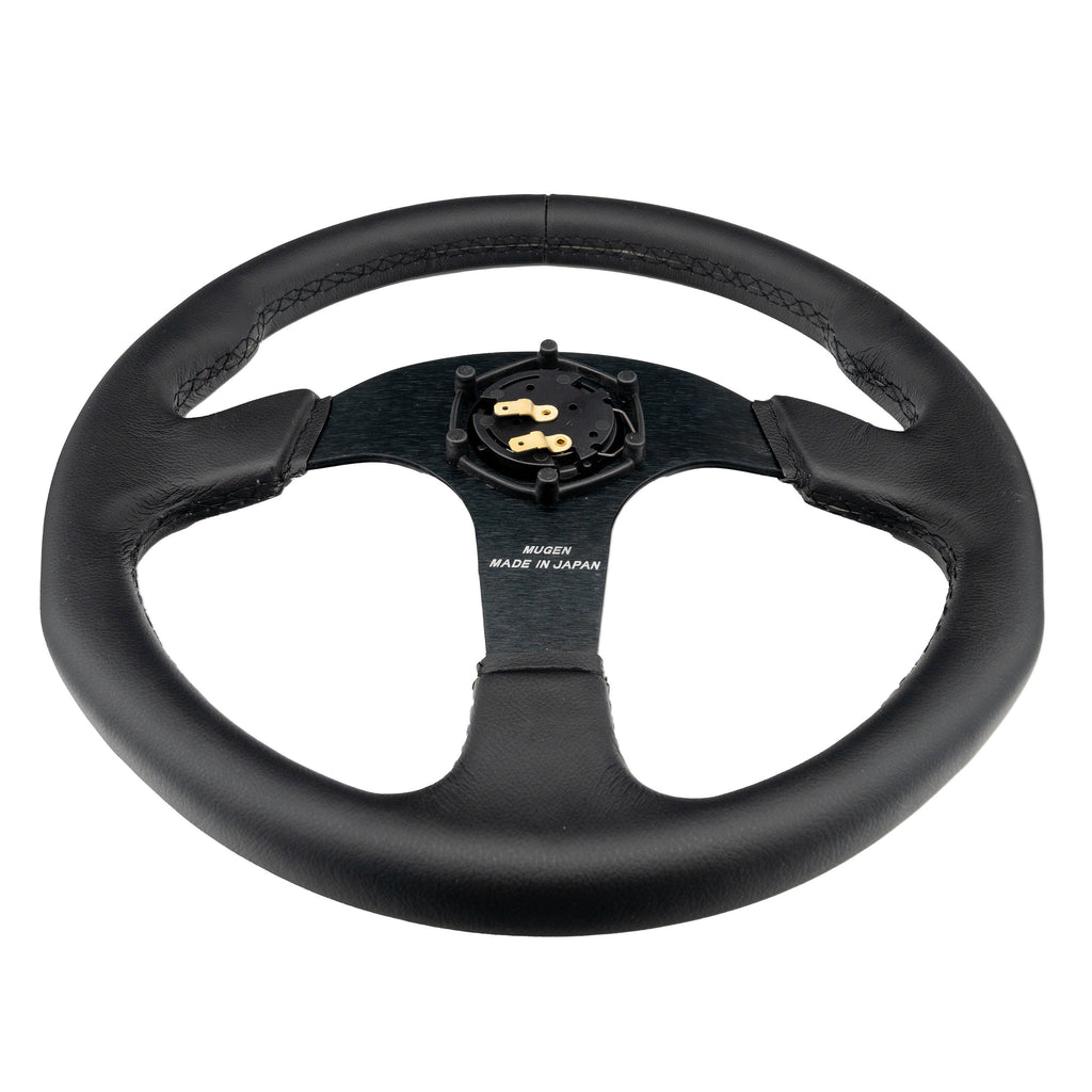 Brand New 14" MUGEN Style Racing Black Stitching Leather Sport Steering Wheel w Horn Button