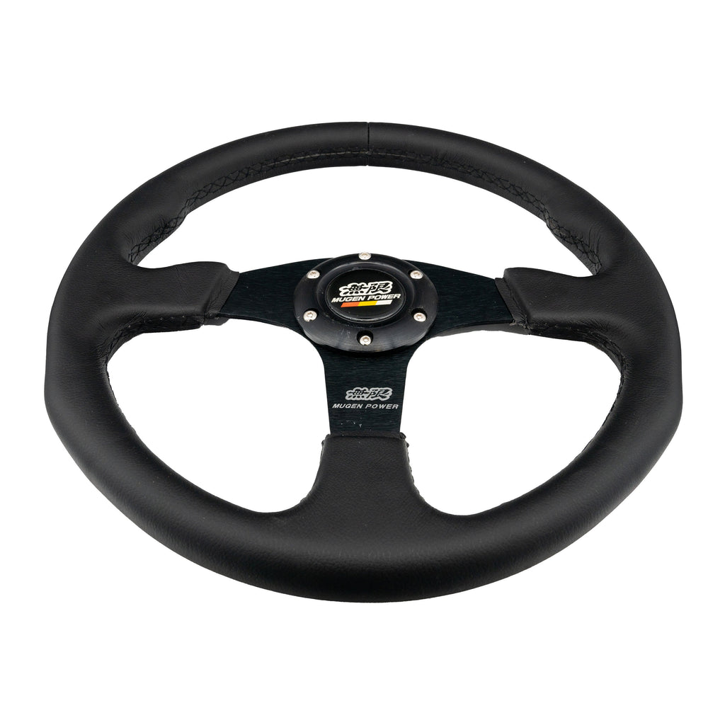 Brand New 14" MUGEN Style Racing Black Stitching Leather Sport Steering Wheel w Horn Button