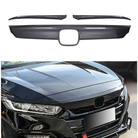 BRAND NEW 3PCS 2018-2020 For Honda Accord 4DR ABS Carbon Fiber Front Grille Cover Moulding Trim + Eye Lid