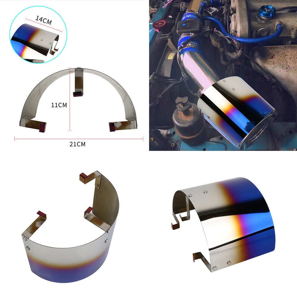Brand New Universal Air Intake Titanium Burn Blue Filter Heat Shield Cover Stainless Steel Fits For 2.5" - 3.5"