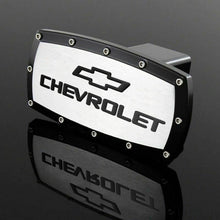 Load image into Gallery viewer, Brand New Chevrolet Black Tow Hitch Cover Plug Cap 2&quot; Trailer Receiver Engraved Billet Allen Bolts Official Licensed Products