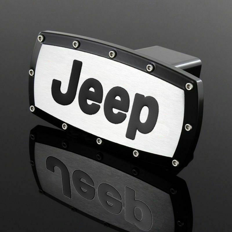 Brand New Jeep Black Tow Hitch Cover Plug Cap 2" Trailer Receiver Engraved Billet Allen Bolts Official Licensed Products