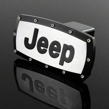 Load image into Gallery viewer, Brand New Jeep Black Tow Hitch Cover Plug Cap 2&quot; Trailer Receiver Engraved Billet Allen Bolts Official Licensed Products