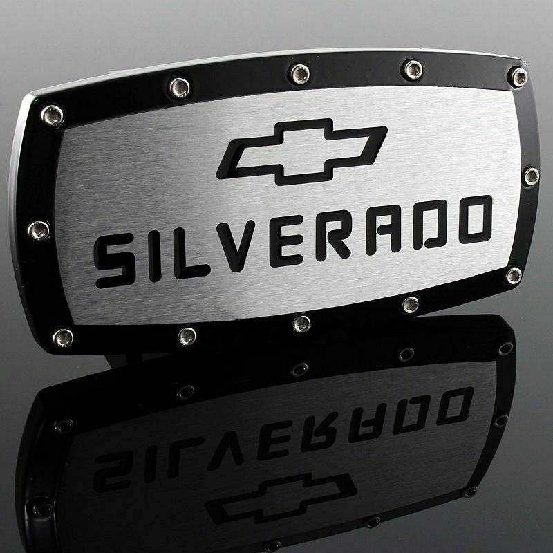 Brand New Chevrolet Silverado Black Tow Hitch Cover Plug Cap 2" Trailer Receiver Engraved Billet Allen Bolts Official Licensed Products
