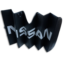 Load image into Gallery viewer, BRAND New Nissan Plasticolor  Official License Product Black Matte Finish Sunshade Car Truck or SUV Front Nissan Letters Windshield