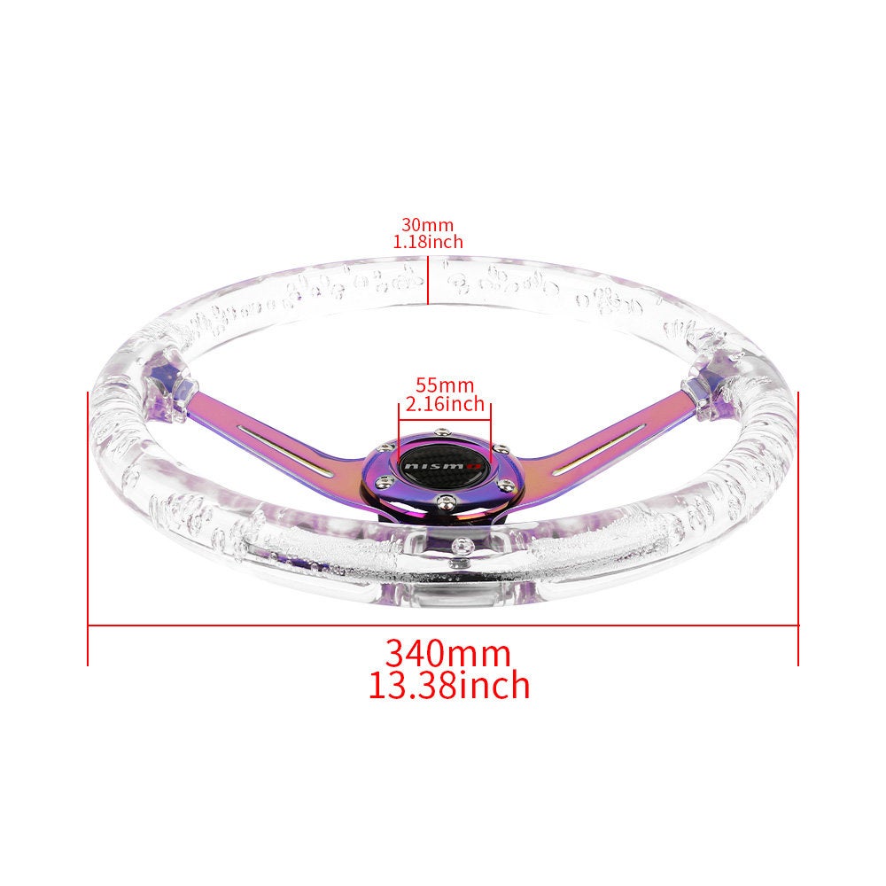 Brand New Universal Nismo 6-Hole 350mm Deep Dish Vip Clear Crystal Bubble Neo Spoke STEERING WHEEL