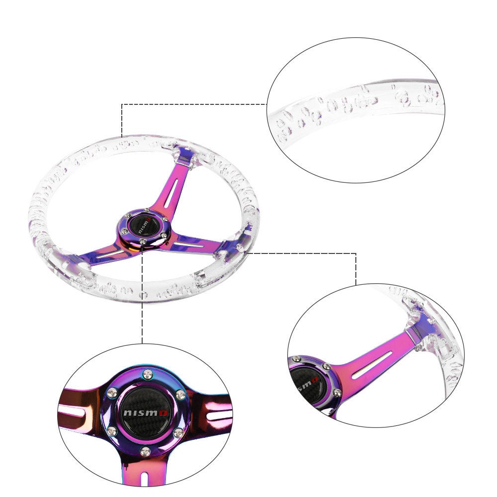 Brand New Universal Nismo 6-Hole 350mm Deep Dish Vip Clear Crystal Bubble Neo Spoke STEERING WHEEL