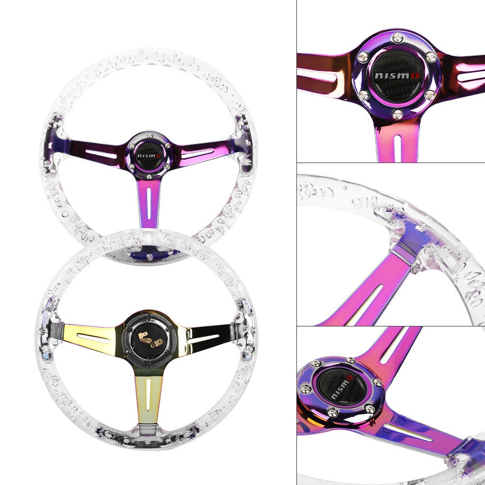 Brand New Universal Nismo 6-Hole 350mm Deep Dish Vip Clear Crystal Bubble Neo Spoke STEERING WHEEL