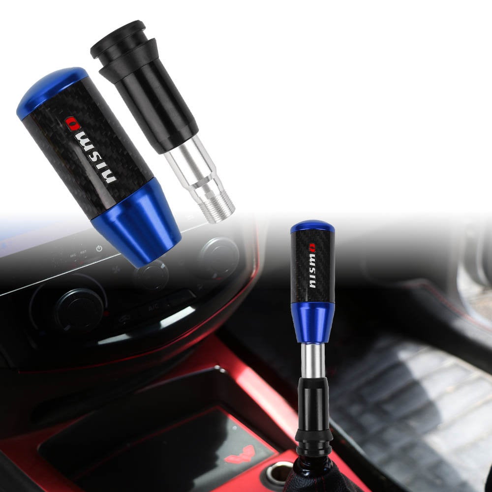 Brand New Universal Nismo Blue Carbon Fiber Automatic Gear Shift Knob Shifter Lever Head