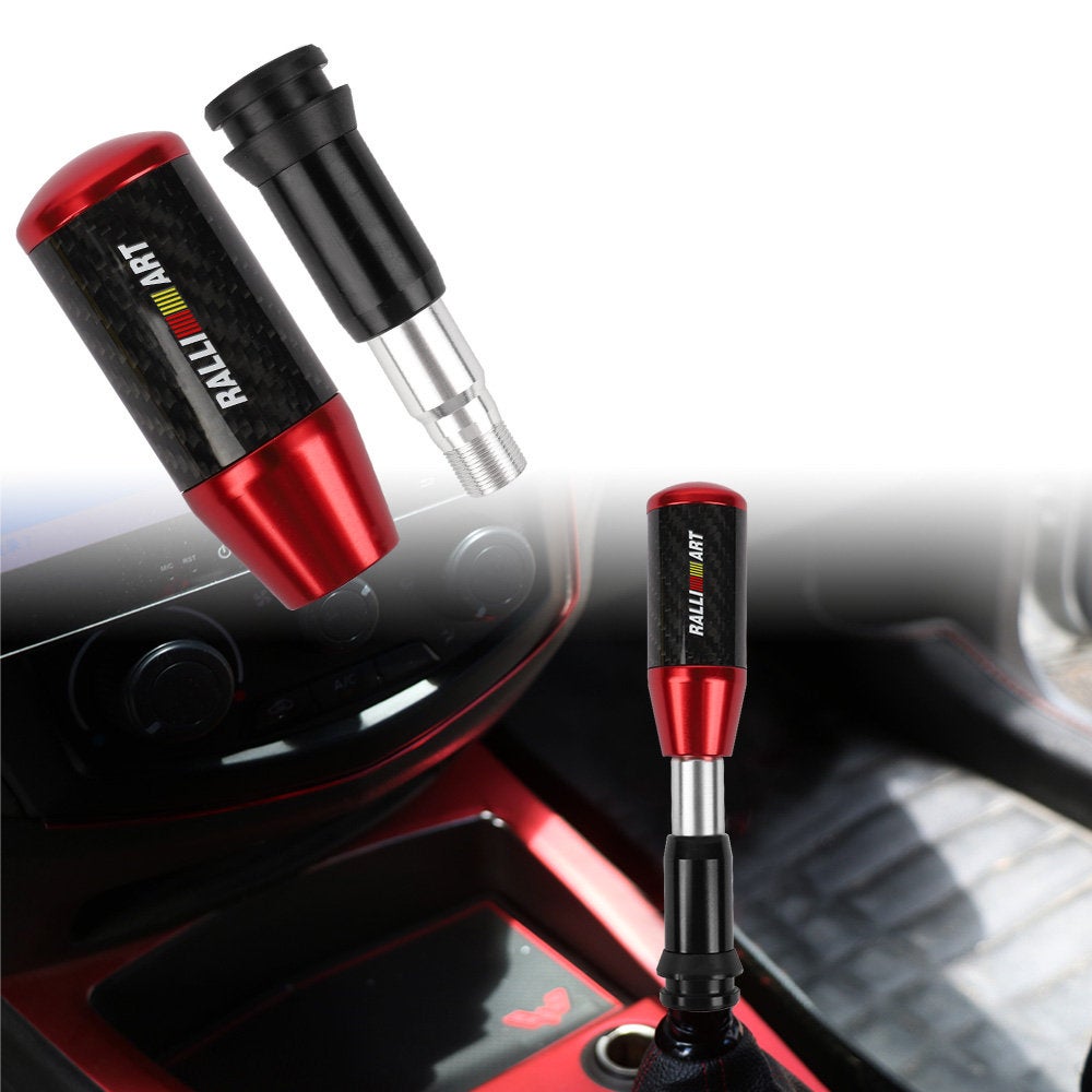 Brand New Universal Ralliart Red Carbon Fiber Automatic Gear Shift Knob Shifter Lever Head