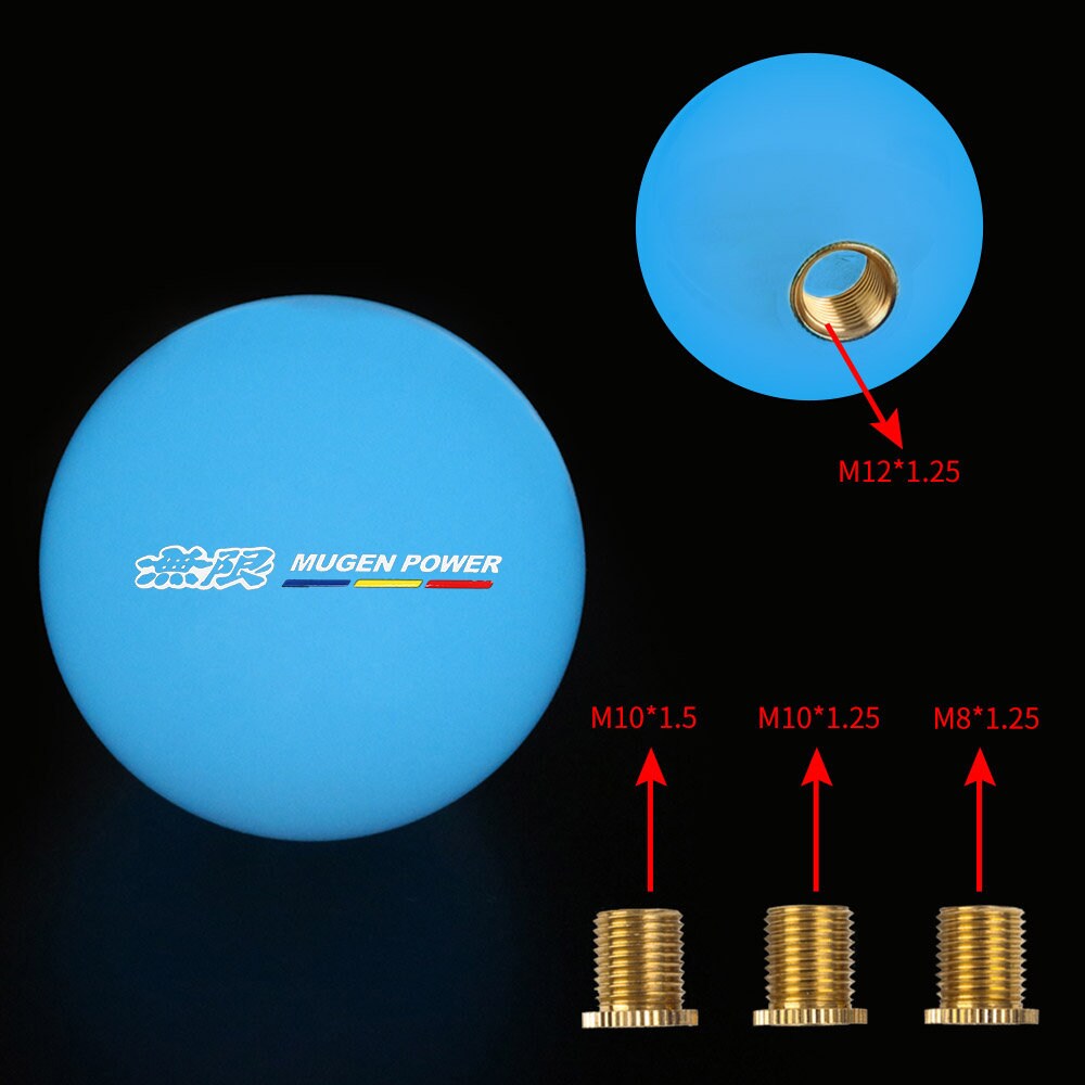 Brand New Jdm Mugen Universal Glow In the Dark Blue Round Ball Shift Knob M8 M10 M12 Adapter