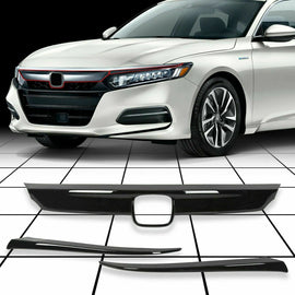 BRAND NEW 3PCS 2018-2020 For Honda Accord 4DR ABS Glossy Black Front Grille Cover Moulding Trim + Eye Lid