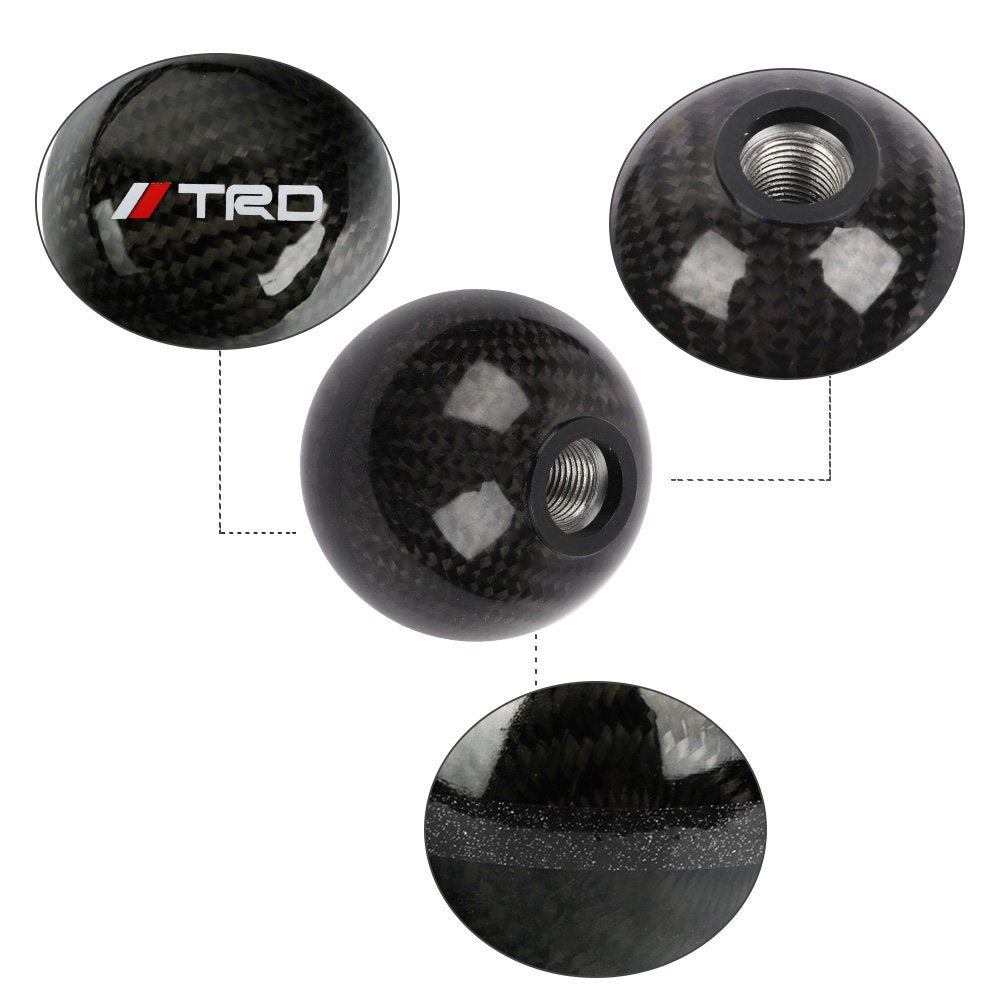 Brand New TRD Universal Real Carbon Fiber Ball Manual MT Gear Shift Shifter Knob W/Black Stripe