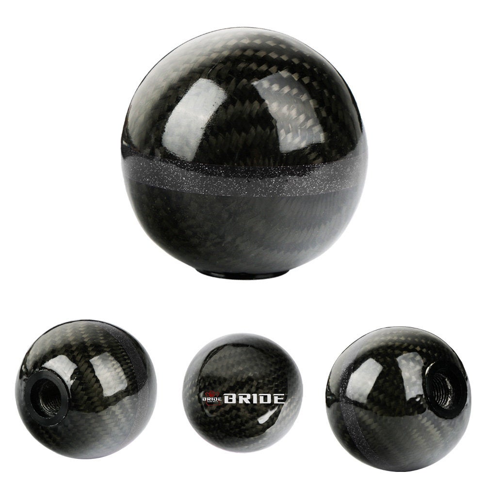 Brand New Bride Universal Real Carbon Fiber Ball Manual MT Gear Shift Shifter Knob W/Black Stripe