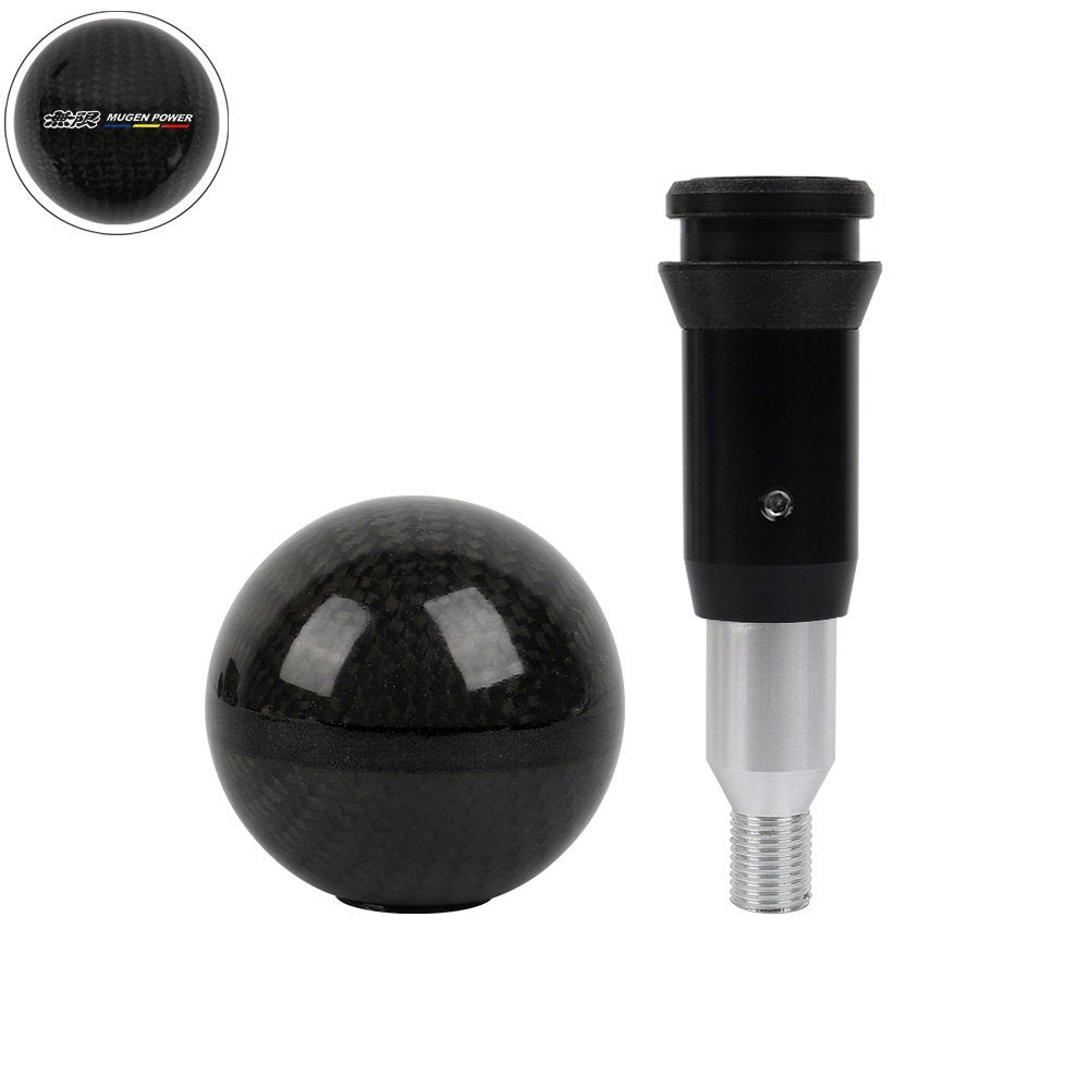 Brand New Mugen Automatic Car Gear Shift Knob Round Ball Shape Black Real Carbon Fiber