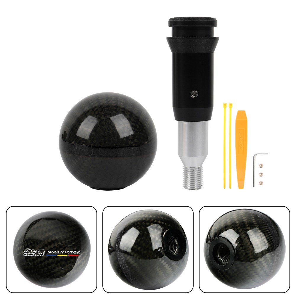 Brand New Mugen Automatic Car Gear Shift Knob Round Ball Shape Black Real Carbon Fiber