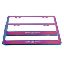 Brand New 2PCS Mugen Power Neo Chrome Stainless Steel License Plate Frame W/ Screw Caps