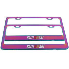 Brand New 2PCS Ralliart Neo Chrome Stainless Steel License Plate Frame W/ Screw Caps