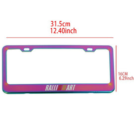 Brand New 2PCS Ralliart Neo Chrome Stainless Steel License Plate Frame W/ Screw Caps
