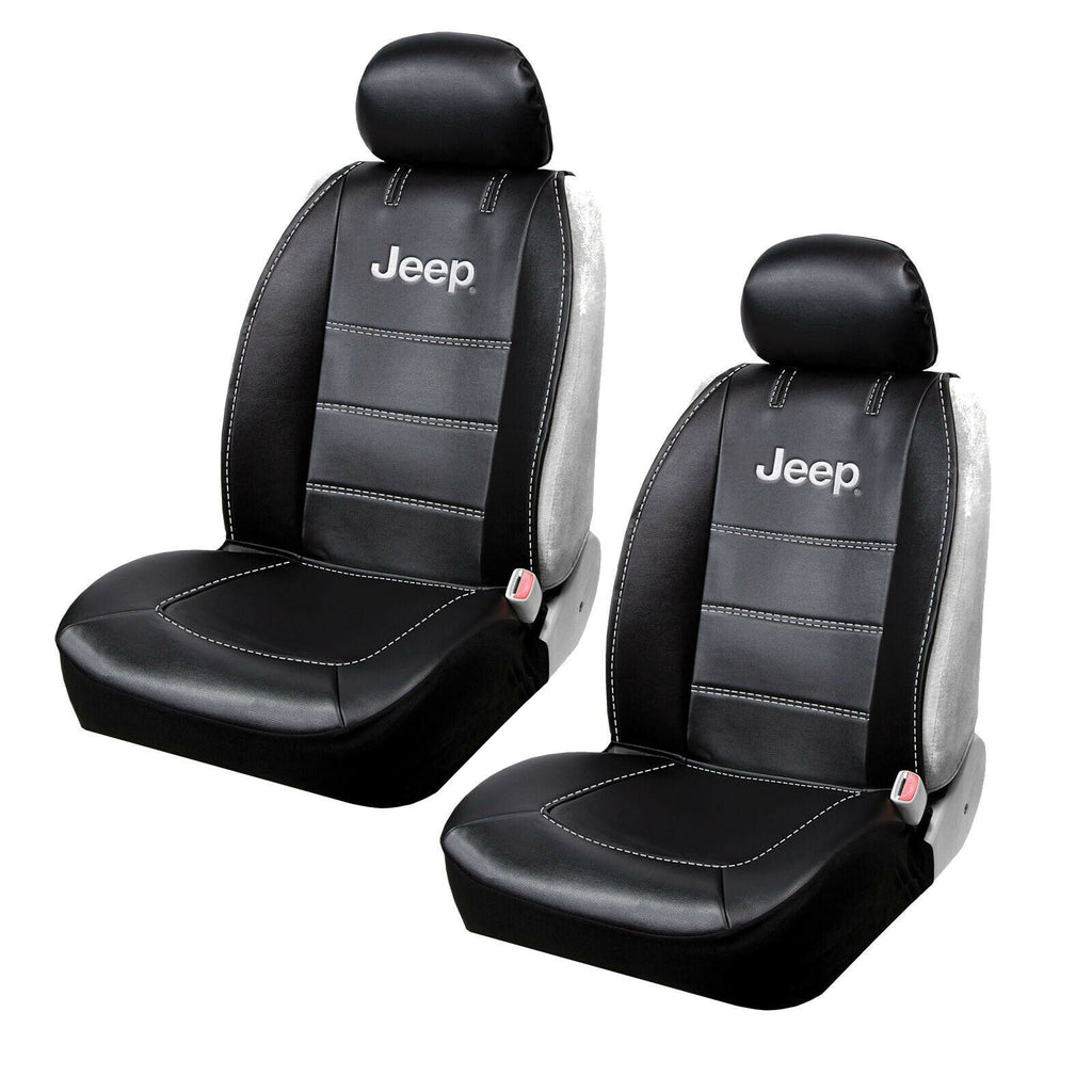 BRAND New Official License  2PCS Universal JEEP Elite Synthetic Leather Car Truck Suv 2 Front Sideless Seat Covers Set + Headrest Cover Also