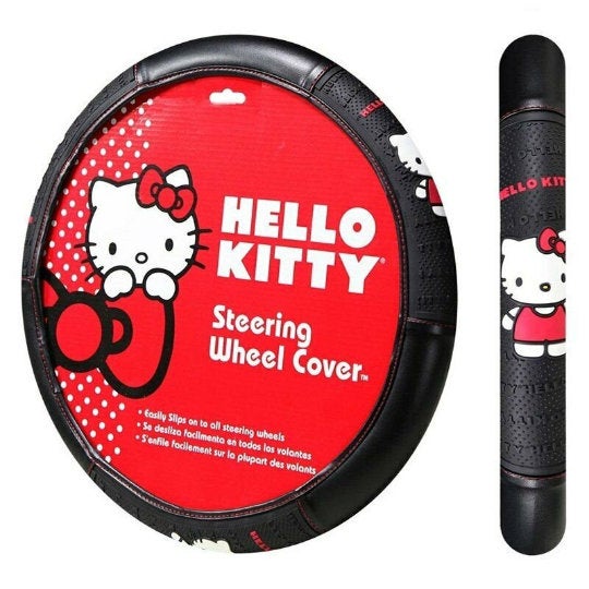 Brand New Official Sanrio Product Universal Hello Kitty Leather Steering Wheel Cover – Car Truck SUV & Van, Universal Size Fit 14.5"-15.5"