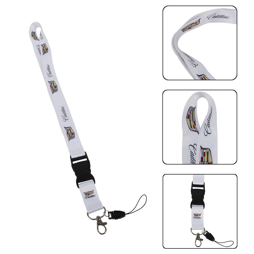 Brand New Jdm Cadillac Racing White Double Sided Printed NYLON Lanyard Neck Strap KeyChain Quick Release