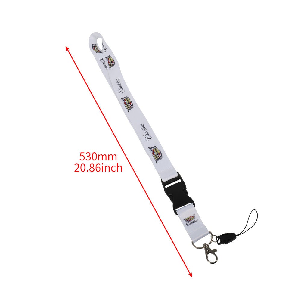 Brand New Jdm Cadillac Racing White Double Sided Printed NYLON Lanyard Neck Strap KeyChain Quick Release