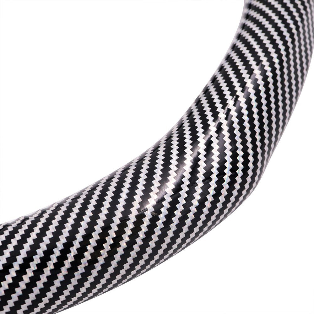 Brand New Silver Carbon Fiber PU Leather Car Steering Wheel Cover Protector 15"