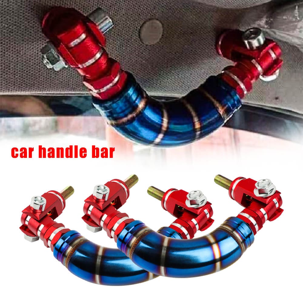 Brand New 2PCS Universal JDM Titanium Blue / Red Car Aluminum Roll Bar Grab Support Car Interior Grip Roof Handle