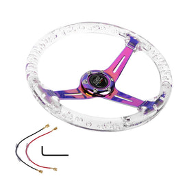 Brand New Universal Mugen 6-Hole 350mm Deep Dish Vip Clear Crystal Bubble Neo Spoke STEERING WHEEL