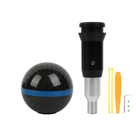 Brand New Universal Real Carbon Fiber Ball Automatic AT Gear Shift Shifter Knob W/Blue Stripe