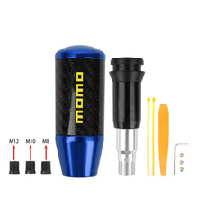 Load image into Gallery viewer, Brand New Universal Momo Blue Carbon Fiber Automatic Gear Shift Knob Shifter Lever Head