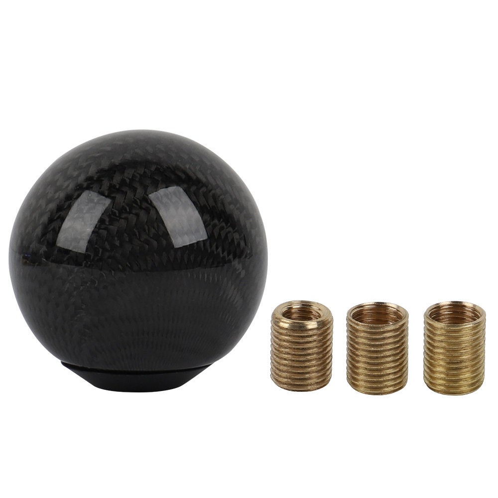 Brand New Car Gear Shift Knob Round Ball Shape Black Real Carbon Fiber Universal with Adapters