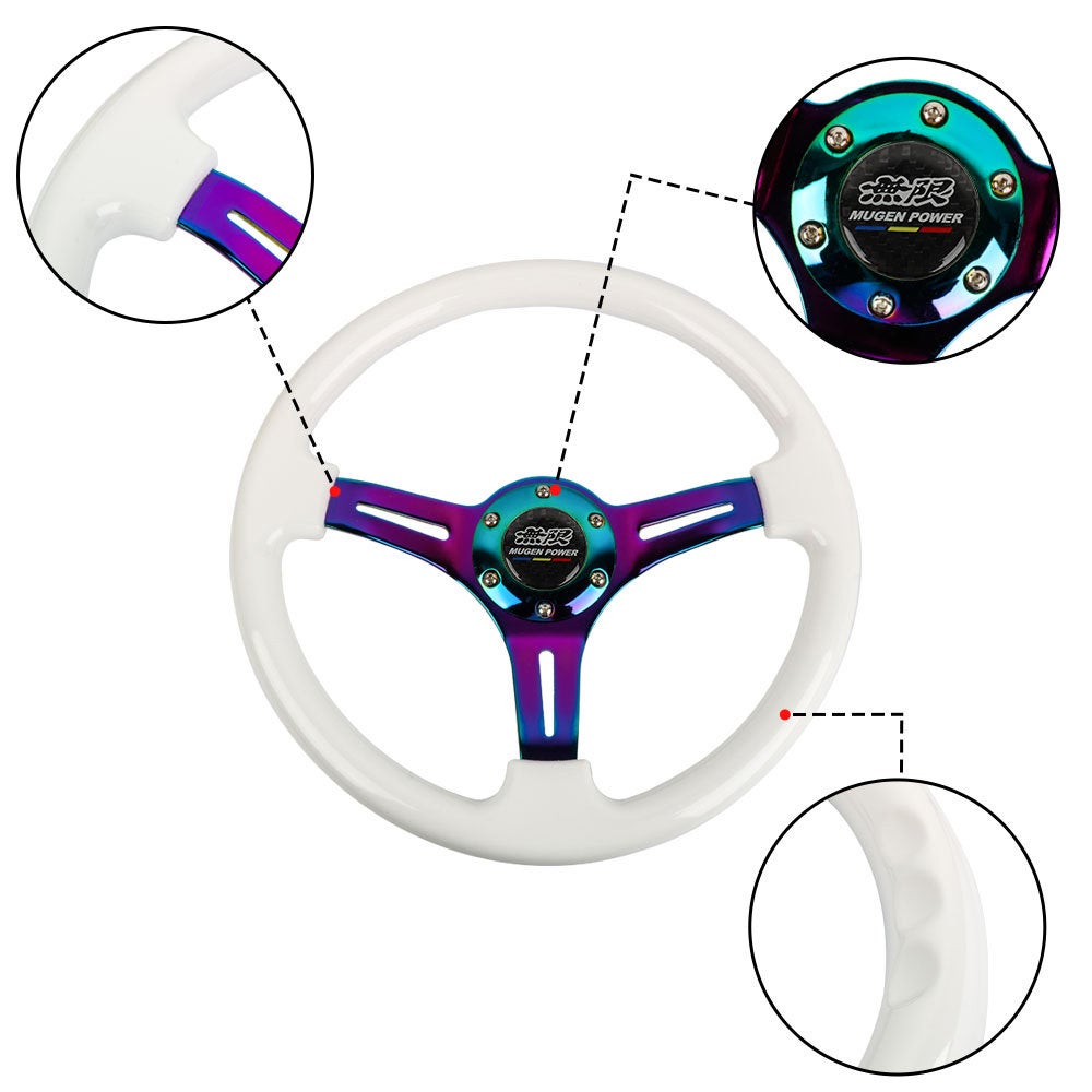 Brand New 350mm 14" Universal JDM Mugen Deep Dish ABS Racing Steering Wheel Neo-Chrome Spoke