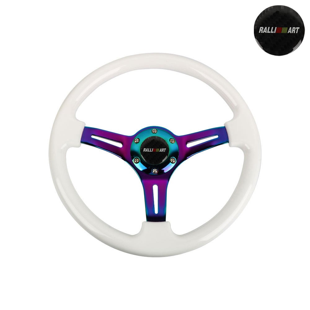 Brand New 350mm 14" Universal JDM Ralliart Deep Dish ABS Racing Steering Wheel Neo-Chrome Spoke