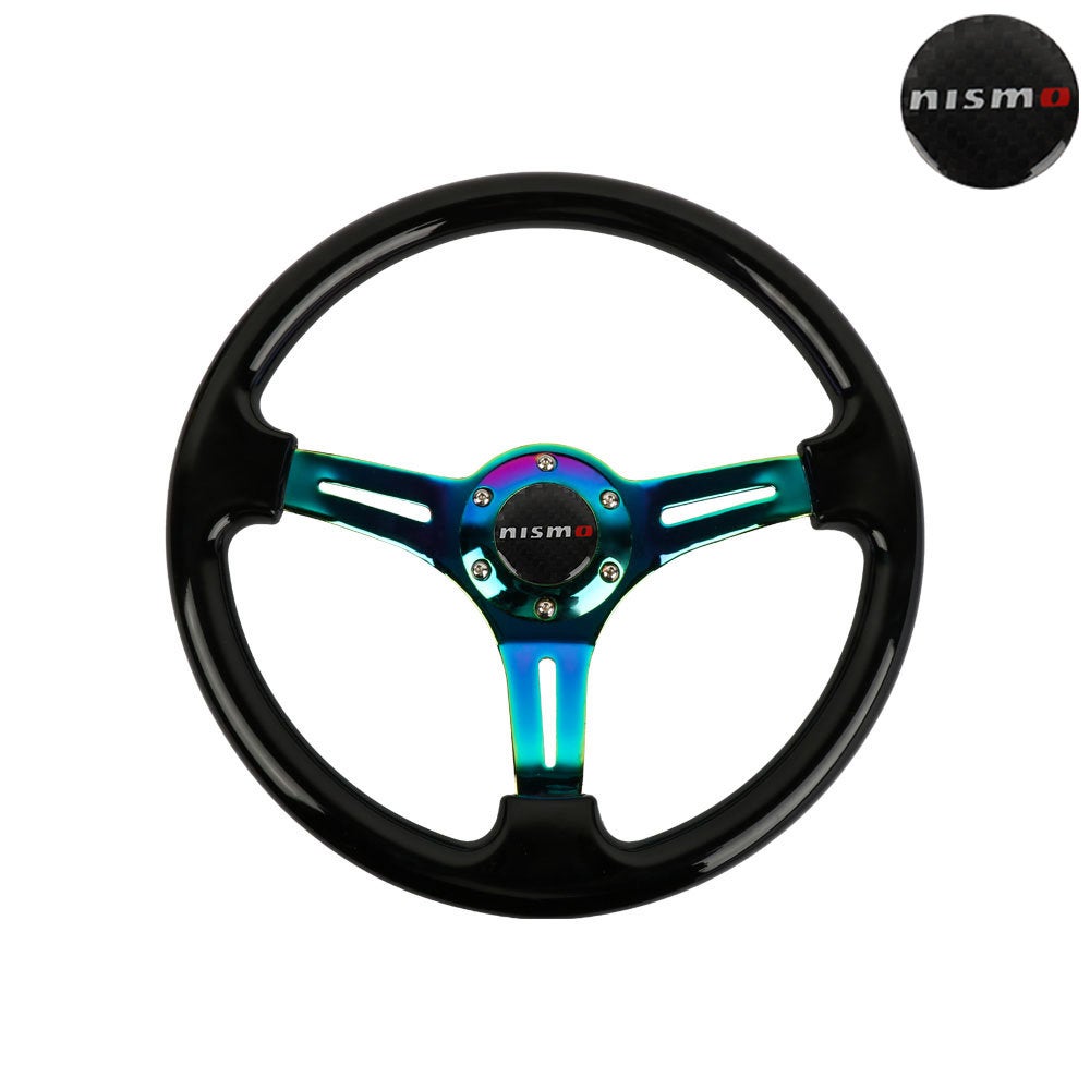 Brand New 350mm 14" Universal JDM Nismo Black Deep Dish ABS Racing Steering Wheel Neo-Chrome Spoke