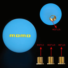 Load image into Gallery viewer, Brand New Jdm Momo Universal Glow In the Dark Blue Round Ball Shift Knob M8 M10 M12 Adapter