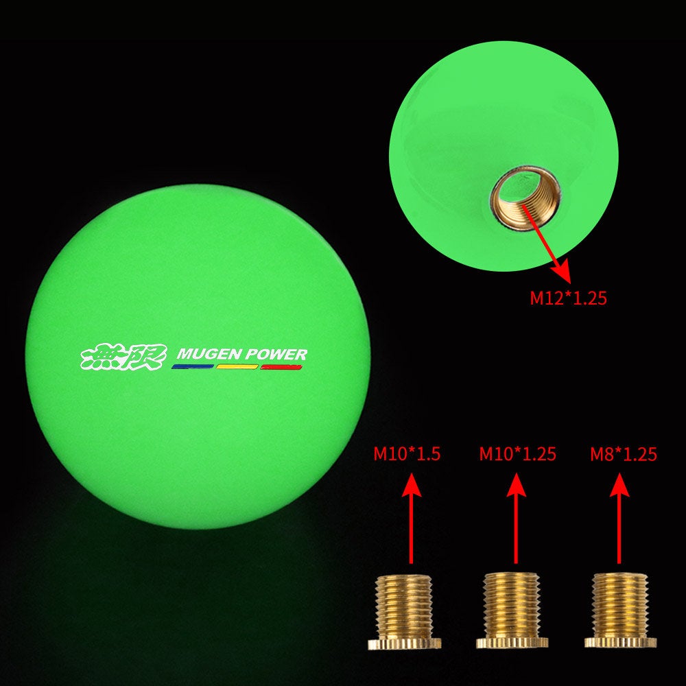 Brand New Jdm Mugen Power Universal Glow In the Dark Green Round Ball Shift Knob M8 M10 M12 Adapter